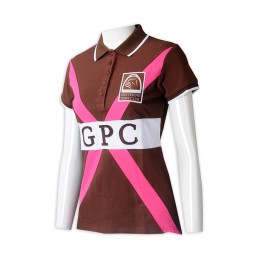 P1270 製造女裝短袖Polo恤  設計5粒鈕胸筒繡花撞色咖啡色Polo恤 Polo恤專門店 澳洲 馬術 學校  P1270 製造女裝短袖Polo恤  設計5粒鈕胸筒繡花撞色咖啡色Polo恤 Polo恤專門店 澳洲 馬術 學校